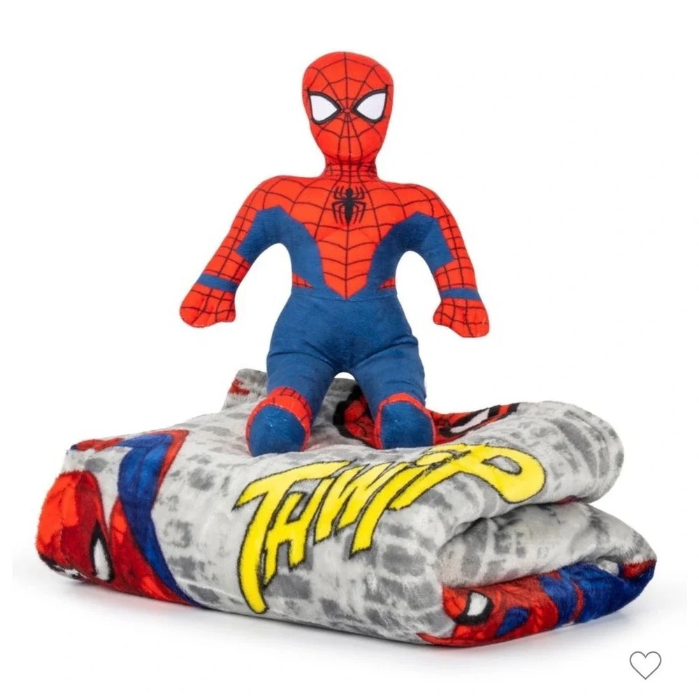 Marvel Spider-Man Plush Character Pillow and Throw Kids Blanket‎ 2 Piece Set New